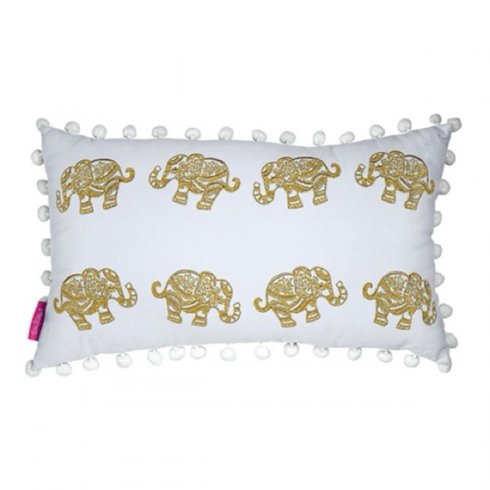 Lilly Pulitzer White and Gold Accent Pillows with Elephant Design